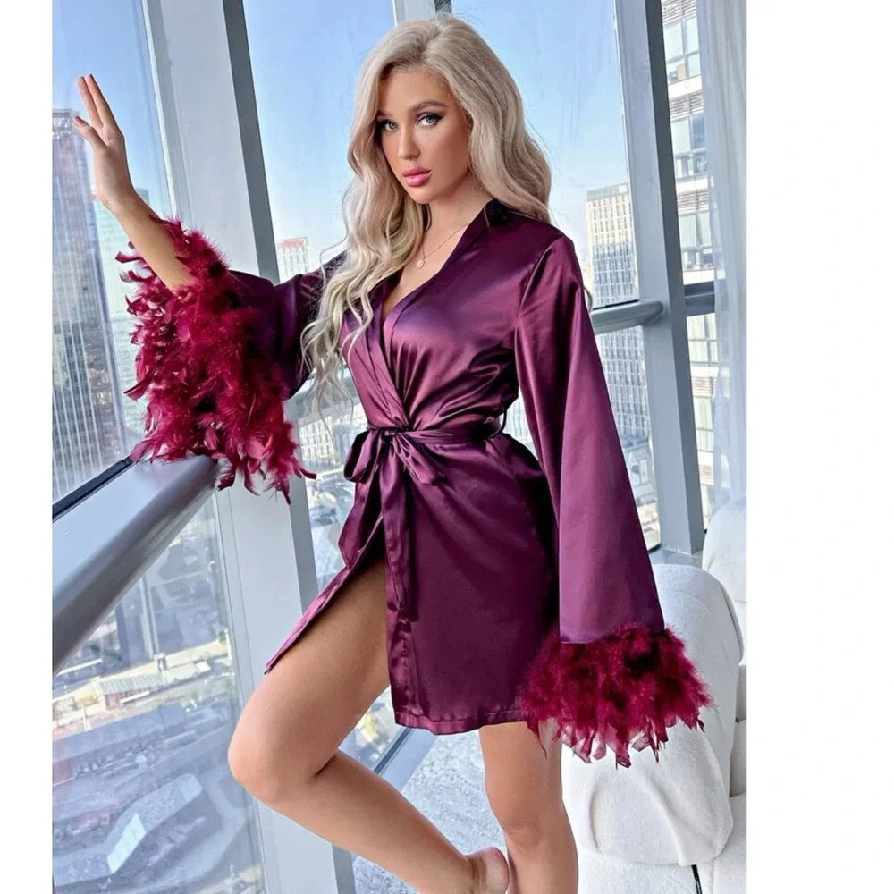 Bell Sleeve Belted Satin Robe ๐ - Picture 4 of 6